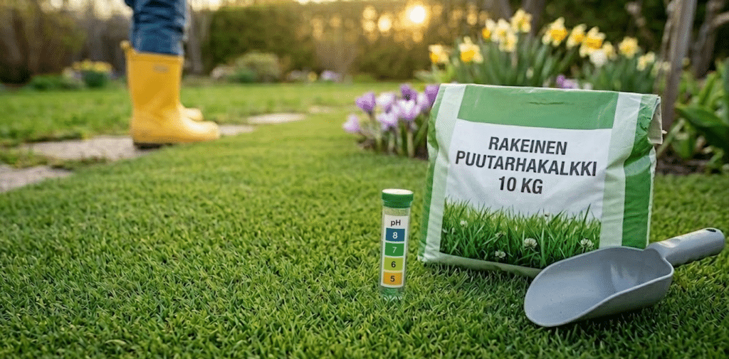 Nurmikon kevätlannoitus tehdään keväällä sulaan ja kantavaan maahan.